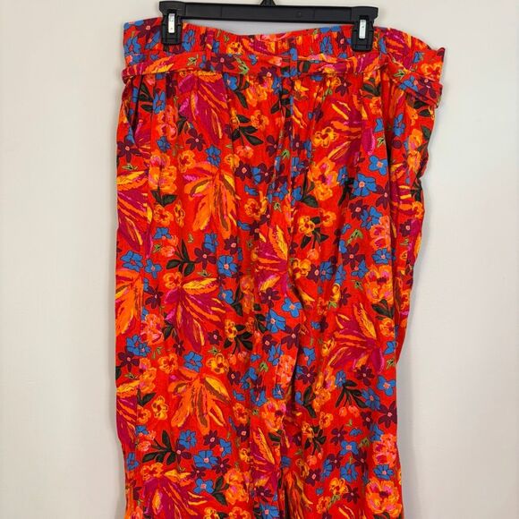 Maison d’ Amelie Orange with Blue Floral Wide Leg Ankle Pants Size XL - Picture 5 of 8